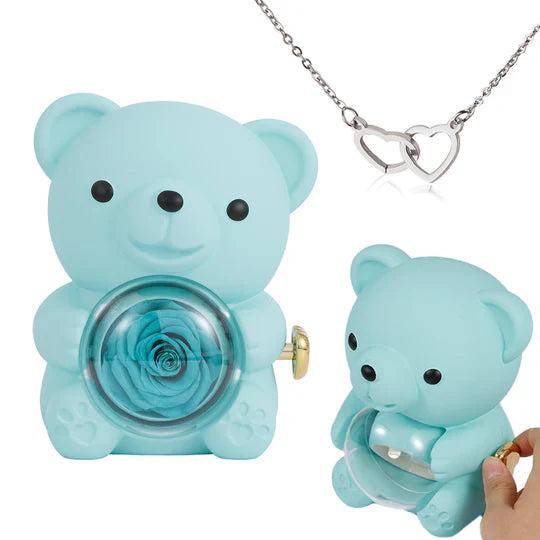 Urso Giratório com Rosa + Colar de Coração Personalizado🧸