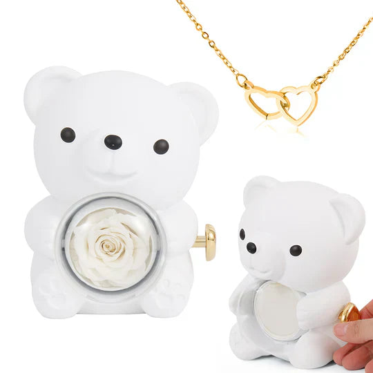 Urso Giratório com Rosa + Colar de Coração Personalizado🧸