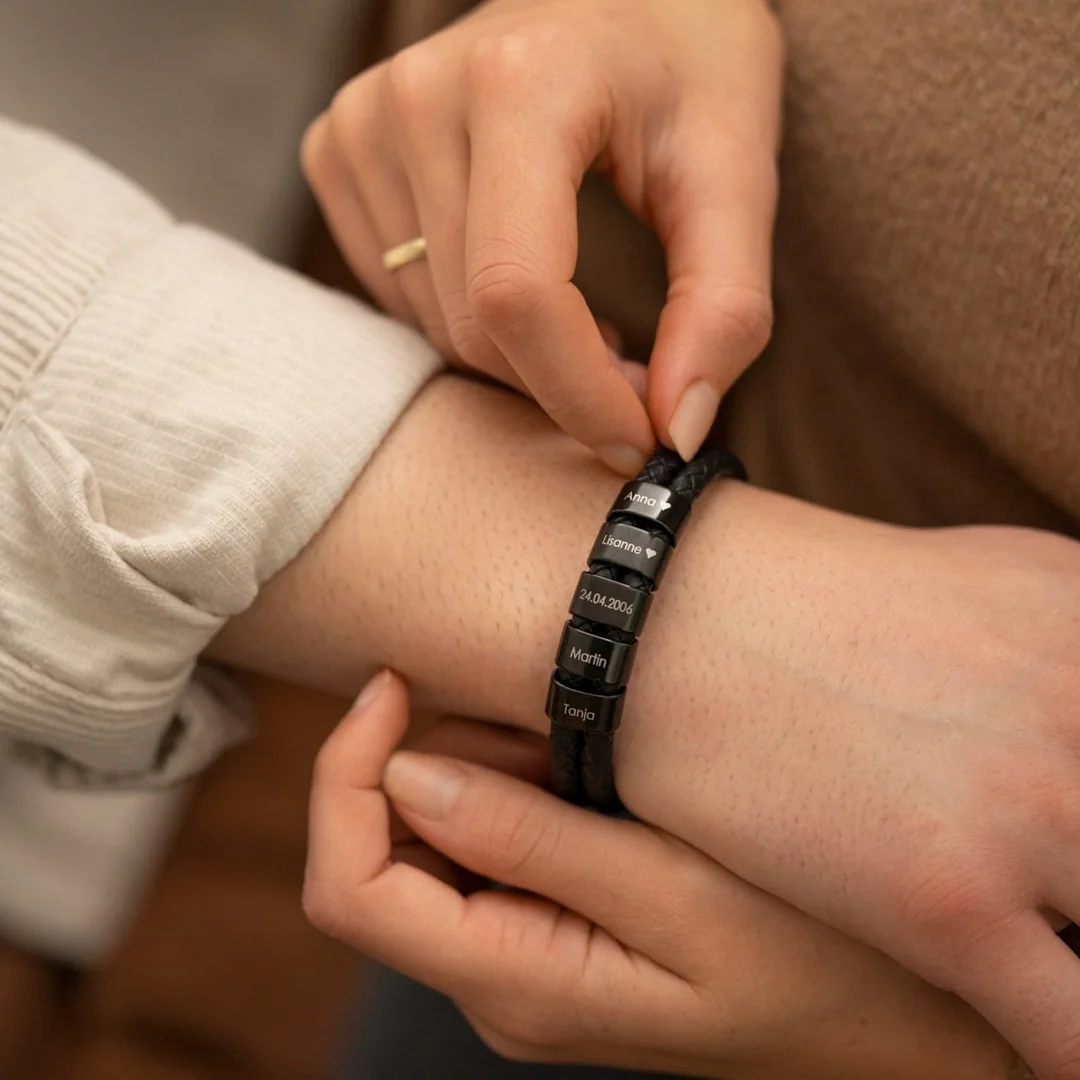 BRACELETE DE COURO NOMES™ PERSONALIZADO - Presente para o papai