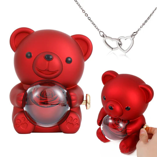 Urso Giratório com Rosa + Colar de Coração Personalizado🧸