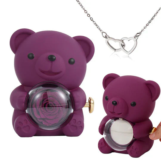 Urso Giratório com Rosa + Colar de Coração Personalizado🧸