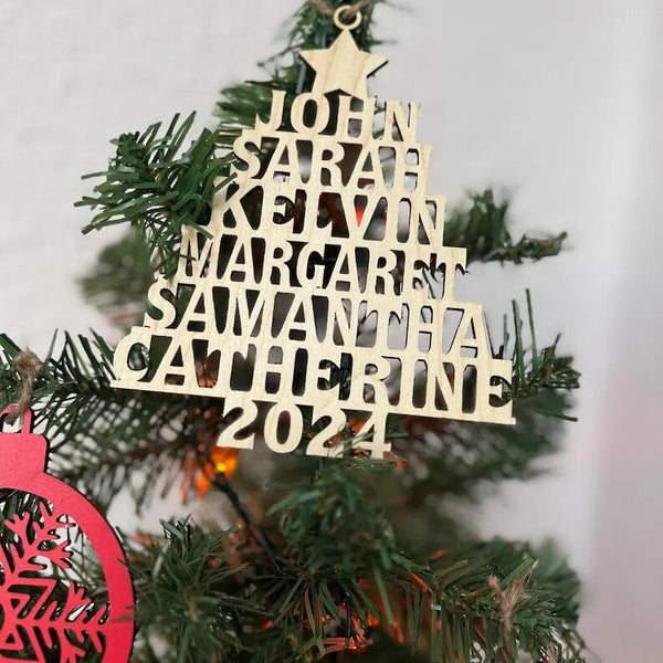 Árvore de Natal da Família - Enfeite Personalizado da Família - Formato Personalizado em Madeira - Presente de Natal