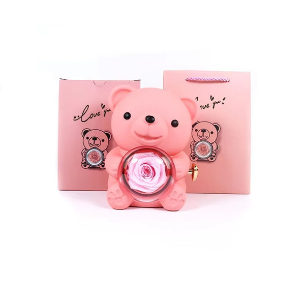 Urso Giratório com Rosa + Colar de Coração Personalizado🧸