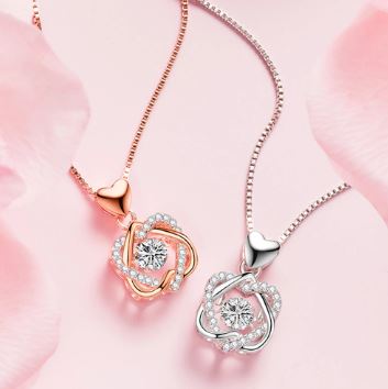 Colar Feminino Amor Eterno + Rosa Metálica