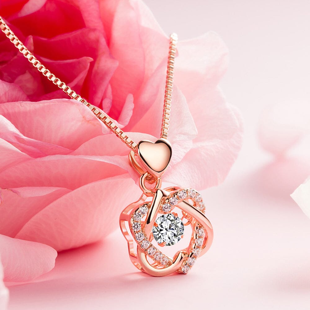 Colar Feminino Amor Eterno + Rosa Metálica