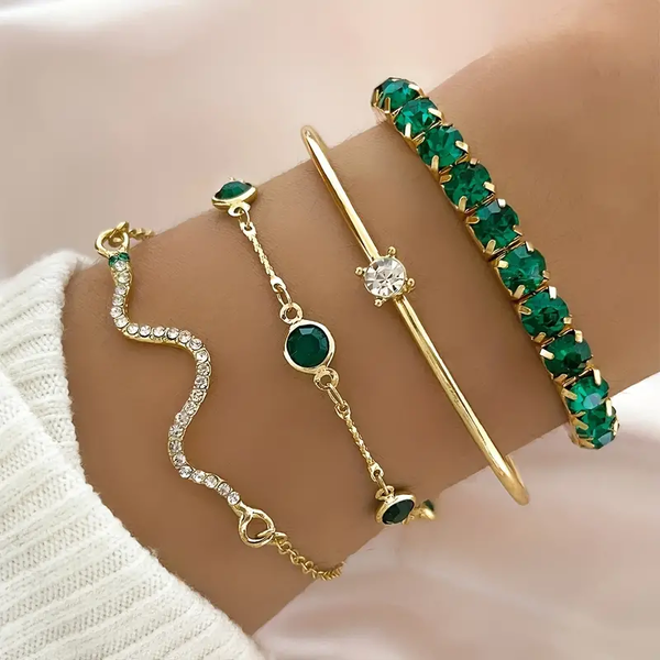 Conjunto 4 Pulseiras Bracelete com Pedras Brilhantes