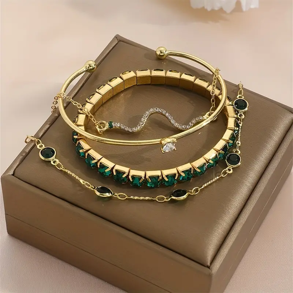 Conjunto 4 Pulseiras Bracelete com Pedras Brilhantes